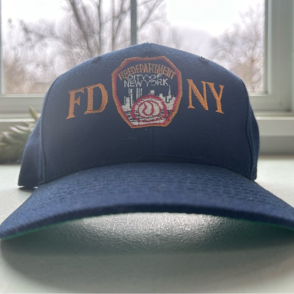 Vintage FDNY Fire Dept NY blue and gold embroidered hat Velcro NWOT - Picture 1 of 7